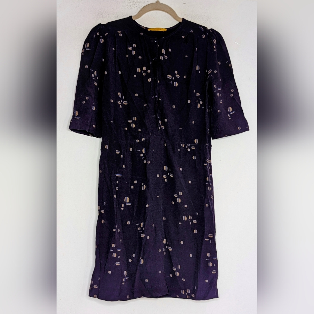 Purple Printed Midi Dress with Subtle Dot Motif